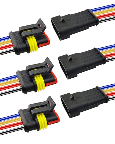 PLUXPAER 14 AWG 4 Pin Waterproof Connector 4 Wire Automotive Waterproof Electrical Connectors 14 Gauge Male and Female Way Connectors Harness 12V Quick Connect for Car Truck Boat Motorcycle -3 Pack