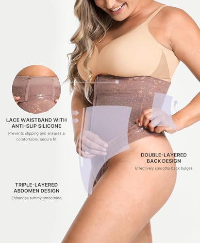 Image of SHAPELLX Tummy Control Shapewear for Women High Waisted Shaping Thong Faja | Hook zipper closure, high waist, airslim, under dress, no panty lines, no rolling, breathable mesh, for daily wear, formal