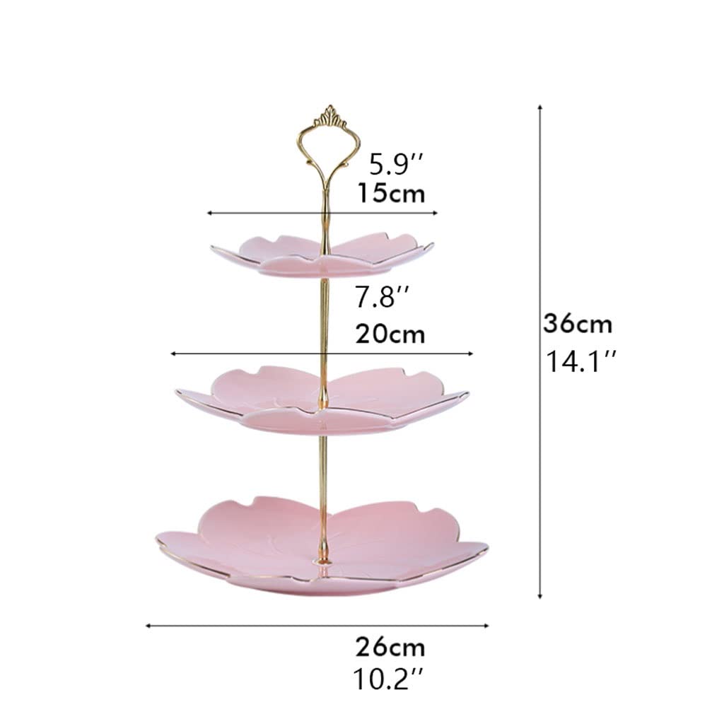 Miska na owoce, 3 poziomy koszyk owocowy ceramiczne owoce miska owoców płytki tort przekąski tacy metalowe stojak na desenice składowe Stojak na przekąski, Ciasto(Pink)