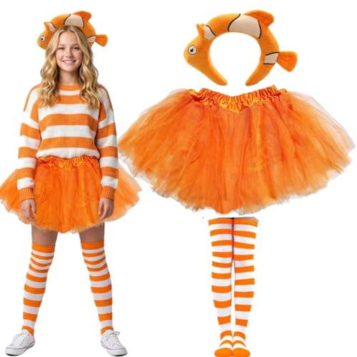Kirei Sui Women Clown Fish Costume Cute Headband Socks & Orange Tutu for Halloween Accessories