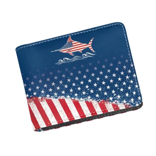 Image of Coldinair USA Flag Fish Leather Wallet for Teen Boys Kids Purse Wallets Leather Boys Bifold Wallet Credit Card Cash Id Holder Cool Slim Bifold Small Coin Purses,Waterproof