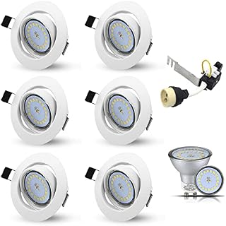 Allesgute 6X LED Recessed Ceiling Light Downlights GU10 Spotlight Fittings White 30°swiveling 240V with 5W 450lm Bulbs Warm White
