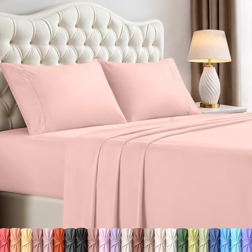 Image of Utopia Bedding Queen Size Sheet Set - 4 Piece Bed Sheets, Soft and Breathable Microfiber, Includes 1 Fitted Sheet, 1 Flat Sheet and 2 Pillowcases - Oeko Tex (Tea Pink)