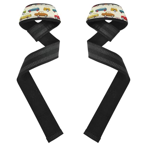 STAYTOP Cute Cartoon Car Wrist Straps for Weightlifting,Lifting Straps with Neoprene Cushioned Wrist Padded and Anti-Skid Silicone for Strength Training,Bodybuilding,Deadlifting