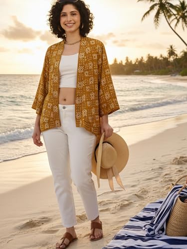 Image of KE KANHA EXPORTS Shrugs for Women Stylish | Beach Outfits for Women Cover Up | Western Summer Shrug for Woman | Soft Silky Free Size Boho Multicolour Kimono Bust 30-42