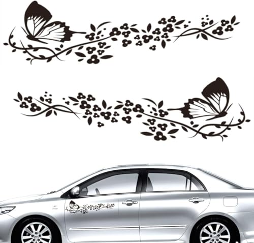 NIYATA 2 Pcs Autocollants Voiture, Stickers Avec Motif Papillons et Fleurs,Autocollants Tuning pour Capot de Voitures,Moto,Planches à...