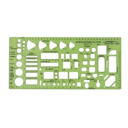Image of Pacific Arc, House Plan Fixtures Template, 1 /4 in, Drawing aid Stencil for Professional or School Work, Size 4.5 x 9.625 in.