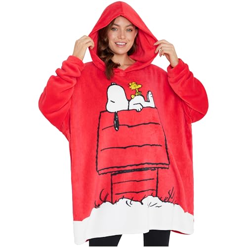 Peanuts Snoopy Hoodie Damen Oversize Plüsch Kuschelpullover Flauschige Decke mit Ärmeln und Kapuze Geschenke für Frauen Teenager