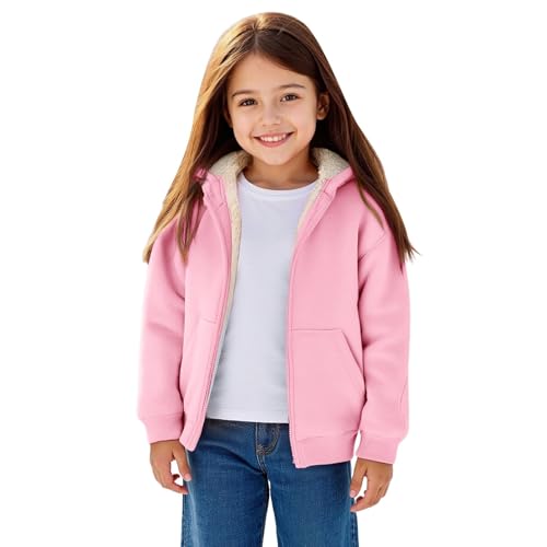 Girls Zip up Hoodie Jacket Kids Fleece Lined Thick Warm Hooded Sweatshirts Outwear Winter Coat with Pockets2