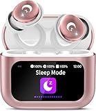 Bluetooth Kopfhörer, Mini 48 Std Schlafkopfhörer Bluetooth 5.4 mit Touchscreen, 2026 Neue in Ear Kopfhörer Kabellos mit ENC Noise Cancelling, IPX7 Ohrhörer, Immersiver Deep Bass Earbuds, Rosenpulver