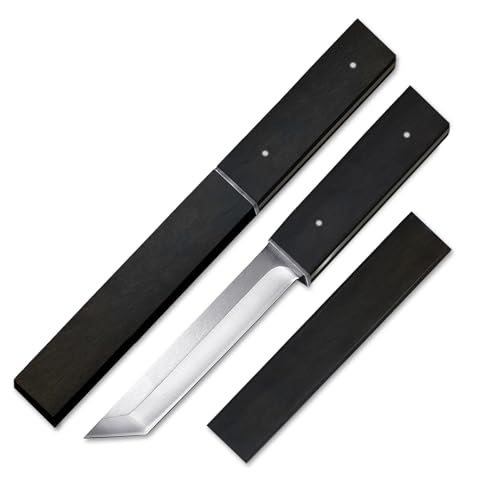 Promithi hoja fija D2 acero cuchillo de exterior,60 hrc tratamiento térmico bajo vacío,cuchillo de camping,Negro