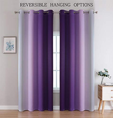 Image of G2000 Blackout Curtains & Drapes for Bedroom Living Room 95 Inches Long Purple and Greyish White Room Darkening Window Treatments Ombre Thermal Insulated Light Blocking Grommet Backdrop 2 Panels Set