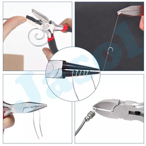 Image of Jewelry Making Pliers Set, 5 Pieces, Professional Tool Kit with Needle Nose, Chain Nose, Round Bent Pliers, Wire Cutter, Black