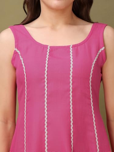Image of PURVAJA Women's Round Neck Flared Cotton Blend Dress (Floe-043-045)