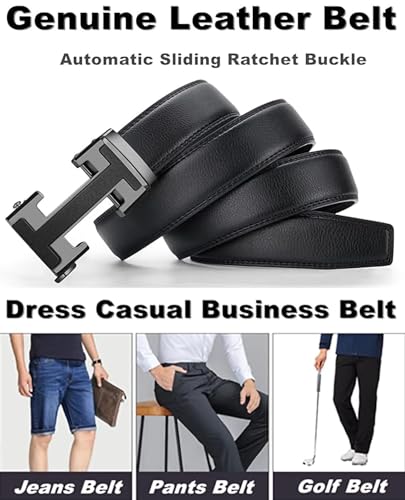 Men's Leather Belt Ratchet Belt Dress with Premium Leather Slide Belt with Easier Adjustable Automatic Buckle Casual Accessories for Every Occasion (49in) - Image 4