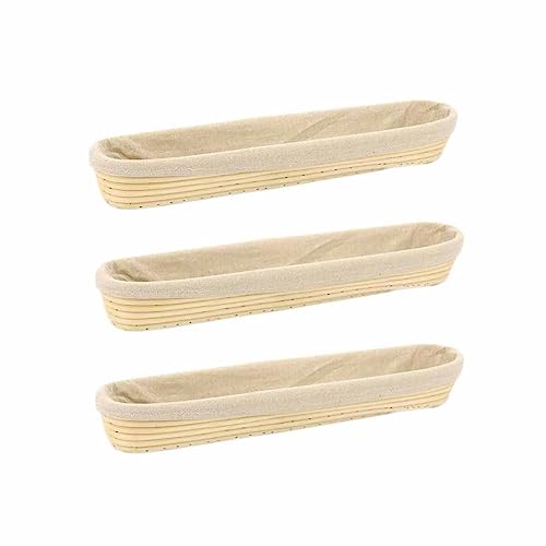 3 Pack Banneton Proofing Basket Set - Rattan Material for French Baguettes with Liner - 17" Long - Includes Liner - Sourdough Bread Basket for Artisan Baking - Banneton Baguette Basket Value Pack -  Guangzhou Carehome, Bn315