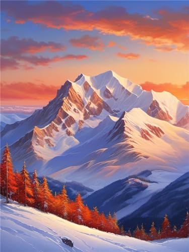 Diamond Painting Montagnes coucher de soleil 80x110cm pour décoration de chambre