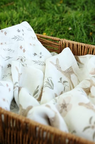Image of Ultra-Soft Organic Muslin Swaddle Blankets - 70% Viscose from Bamboo & 30% Cotton, 2-Pack - Gentle, Breathable, Lightweight, Soft Muslin - 47 x 47 inch, Soft Baby Wraps (Baby Deer&Meadow Magic)