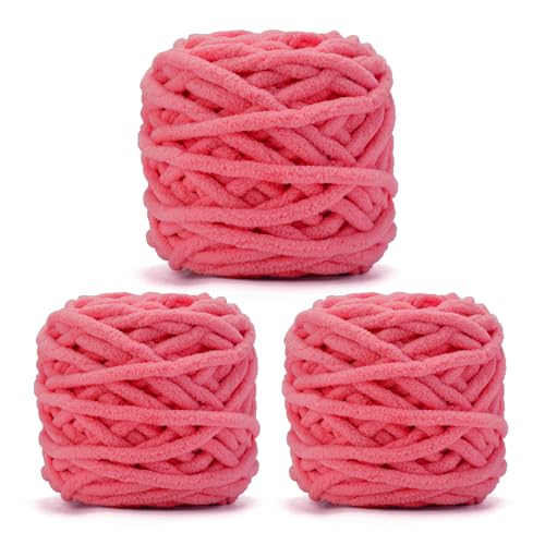 Image of INNDUN Blanket Yarn 3 Pack of 100g /3.5oz - Rose Pink Chenille Yarn 6 Super Bulky - Knitting, Crocheting & Crafts Chunky Yarn