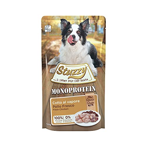 Stuzzy Monoprotein Alimento Húmedo Para Perros, Pollo, En Bolsa, 100% Proteínas Animales, 0% Proteínas Vegetales, Cocido Al Vapor, Alimento Completo, 12 X 150 Gr