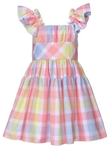 Bonnie Jean Girls Size 2T-16 Flutter Sleeve Check Peasant Dress