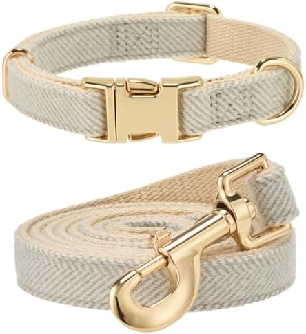 YUDOTE Hundehalsband und Leine Set Mittel, Weiche Reizfreie natürlicher Baumwolle mit Twillgewebe für Hund mit empfindlicher Haut, Grau