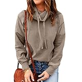Women's Sweatshirt Solid Color Blouse Cowl Neck Long Sleeve Fit Loose Shirt Drawstring Pullover Tops...