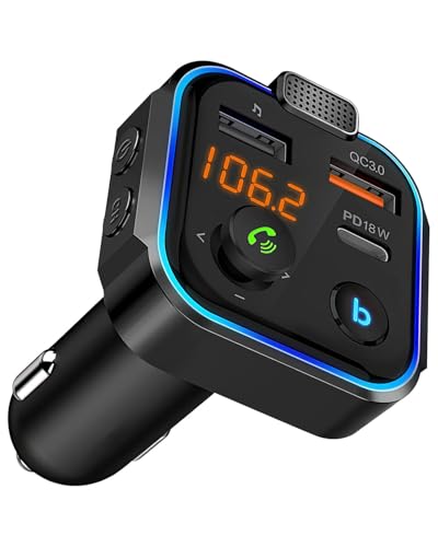 Transmetteur FM Bluetooth Voiture, Adaptateur Bluetooth 5.0 Voiture Emetteur pour Voiture Kit MP3 sans Fil à Charge Rapide PD 20W Type C QC3.0 2 Ports USB Appels Mains Libres Support USB/Carte TF