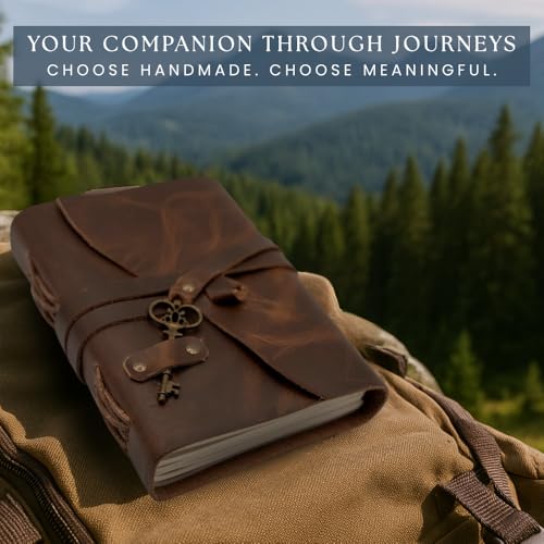 Image of Leather Journal 5 inchx 7 inch Genuine Leather Journaling Notebook with Decro Key for Men /Women 240 Pages Handmade Leather Bound Journal for Diary Travelling,Office