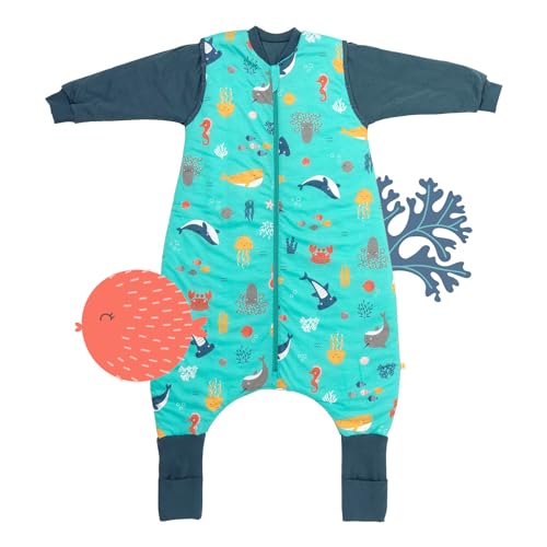 Slumbersac Saco de dormir para bebé com pés, 2,5 tog, 80 cm, design de animais marinhos, saco-cama com pernas para tamanho do corpo 80-90 cm, saco de dormir com mangas removíveis