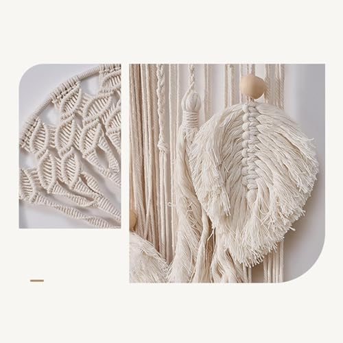 Macramé de pared elegante con plumas tejidas para salones selectos 8