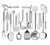 Kit Peças Utensílios para Cozinha em Aço Inox Jogo Completo Escumadeira Concha Espátula Pegador (15)