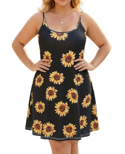 Image of 7th Element Women's Plus Size Slip Dress, Spaghetti Strap Summer Cami Sundress & Nightgown, Under Dresses & Beach Cover-up