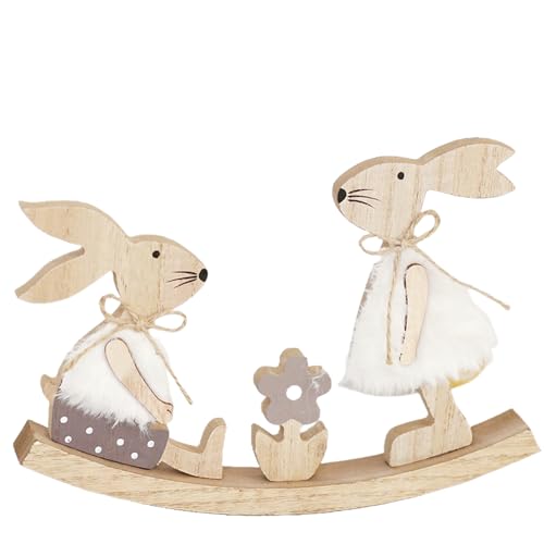BaronHong Easter Decorations Bunny Rabbit Seesaw Shape Table Decor Easter Table Wooden Signs For Home Office Farmhouse Gifts(A,M)