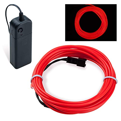 Preisvergleich Produktbild lychee Superhelles, tragbares, leuchtendes Neonlicht-El Drahtband mit Batteriefach für Party-Kostüme, Halloween, Burning Festival Dekoration (3 m & 2 Stück, rot)