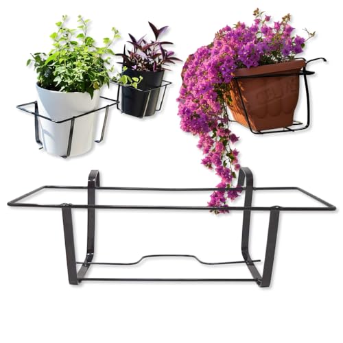 CELMS BALCONIERA PortaVaso Fiori FIORIERA Da Ringhiera Made in Italy per Balcone in Ferro Verniciata Colore Nero Fisso Linea Industrial Minimal LINEARE Semplice (60)