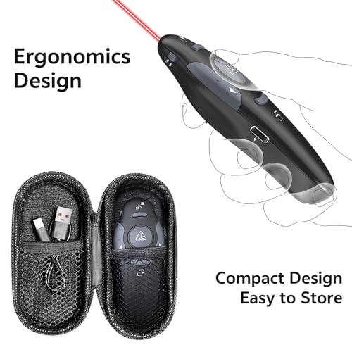 Presentation Clicker with Case Storage: PowerPoint Wireless Presenter Remote USB Type C Rechargeable Red Laser Pointer Clickers for Computer Project Mac PPT Slideshow Google Slide Advancer