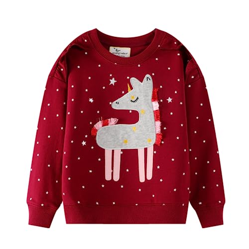 LitBud Girls Sweatshirts Christmas for Toddler X mas Unicorn Toddler Clothes Casual Jumper Girl Cotton Top T Shirt Long Sleeve Crewneck Pullover fall Winter for Kids Red Age 3-4 Years Old 4T