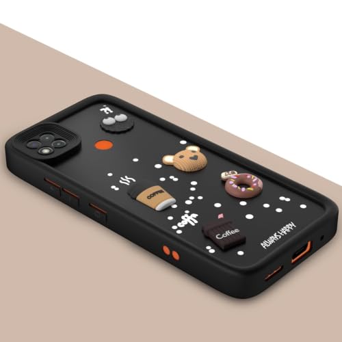 Image of Bintage Cute Fun Taddy Cartoon 3D Ball Milk Donut Coffee Cup Silicon Case Full Body & Camera Protection Back Cover Compatible for MI Redmi 9 Activ - Black