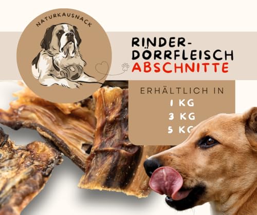 Warnicks Tierfutter - 1 KG Rinderdörrfleisch Abschnitte - Schlundfleisch - Dörrfleisch - 1 x 1000g - Rinderschlund für Erwachsene Hunde - Medium - 1000 Gramm