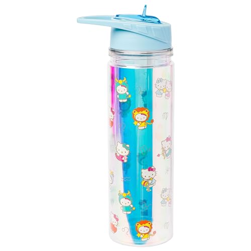 Silver Buffalo Sanrio Hello Kitty Zodiac Signs Iridescent Double Walled Tritan Water Bottle, 18 Ounces