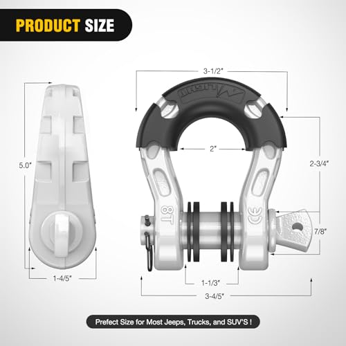 Image of Nilight Heavy Duty Mega D-Ring Shackles(2 Pack) w / 7 /8″ Screw Pin & isolators, 68,000 lb Break Strength(17,000 lb WLL), Forged Steel Off-Road Recovery Shackles for Tow Strap & Winch Gear, White