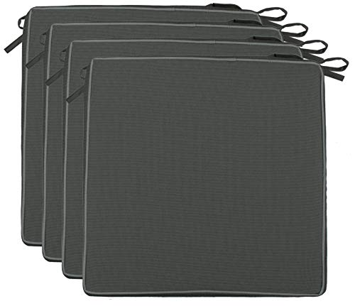 Brandsseller Set da 4 Cuscini per Sedia 40x40x4 cm – Idrorepellenti e antimacchia con Nastri e Bordino – Per uso interno ed esterno – Cucina, Terrazza, Giardino – Antracite