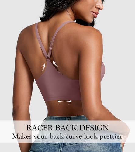 Image of DEANGELMON Front Closure Bras for Women Racerback Bra No Underwire Seamless Push Up T-Shirts Bras Supportive Womens Bralettes
