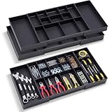 BrightRow 2 Pack Tool Box Organizer Tray Divider, Expandable Desk Drawer Organizer with 12+2 Compartments, 12-20.5 Inch Large Toolbox Storage Tray, Toolbox for Rolling Tool Chest Cart Workbench