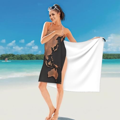 Serviette de plage microfibre douce motif carte du monde rouille chic - 8