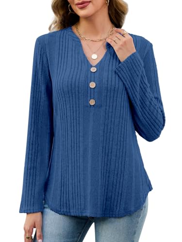 VUTRU Womens Tunic Sweater Pullover Top Long Sleeve V Neck Knit Blouse Shirt for Fall or Winter, Sapphire Blue XXL — view 2