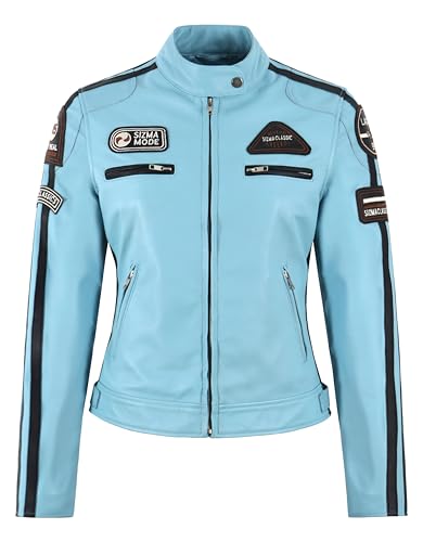 Veste en cuir véritable pour femme SIZMA bleu clair rock casual