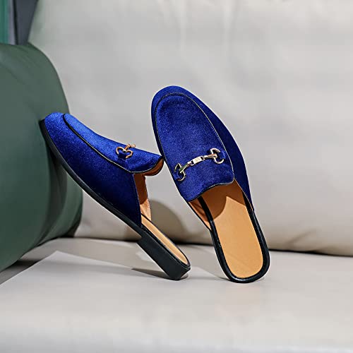 Image of FLQL Mens Shoes Luxury Velvet Gold Buckle Slip-on Penny Loafers Casual Smoking Slippers Indoor Outdoor Sandals Black Size 7-13