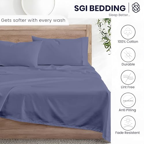 Image of SGI bedding Queen Bed Sheets Set - Premium 600 TC Egyptian Cotton, Crisp & Cooling Sateen Weave, Extra Soft Hotel Collection, Fits Mattresses Up to 16 Inch Deep, Long Lasting - Mediterranean Blue
